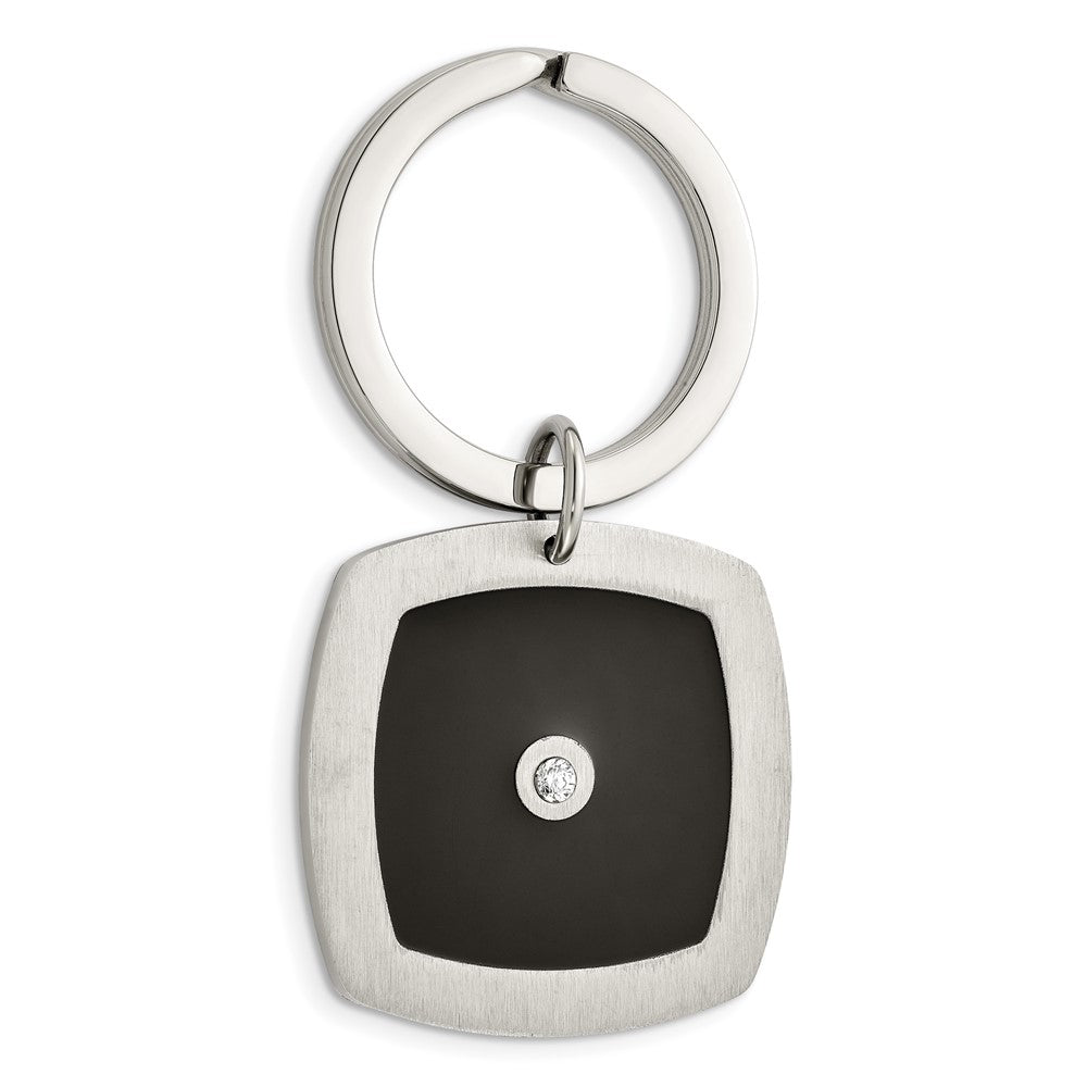 Edelstahl Chisel Gebürstet und Poliert Schwarz Emaille Zirkonia Key Ring, Geldklammer, Manschette Glieder Krawatten Stab Boxed Set