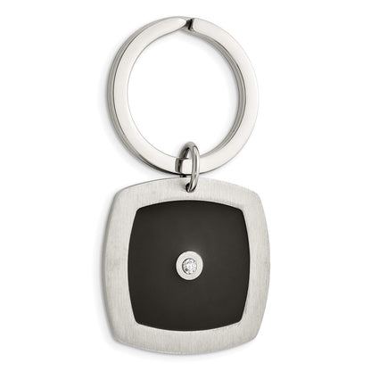 Edelstahl Chisel Gebürstet und Poliert Schwarz Emaille Zirkonia Key Ring, Geldklammer, Manschette Glieder Krawatten Stab Boxed Set