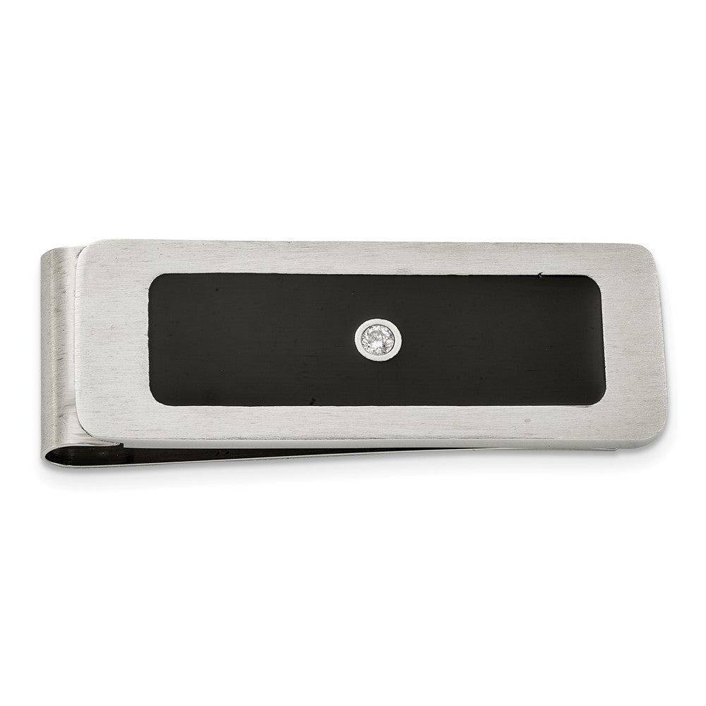 Edelstahl Chisel Gebürstet und Poliert Schwarz Emaille Zirkonia Key Ring, Geldklammer, Manschette Glieder Krawatten Stab Boxed Set