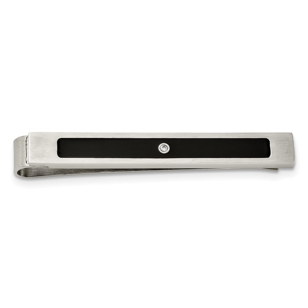Edelstahl Chisel Gebürstet und Poliert Schwarz Emaille Zirkonia Key Ring, Geldklammer, Manschette Glieder Krawatten Stab Boxed Set