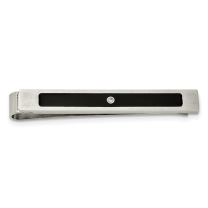 Edelstahl Chisel Gebürstet und Poliert Schwarz Emaille Zirkonia Key Ring, Geldklammer, Manschette Glieder Krawatten Stab Boxed Set