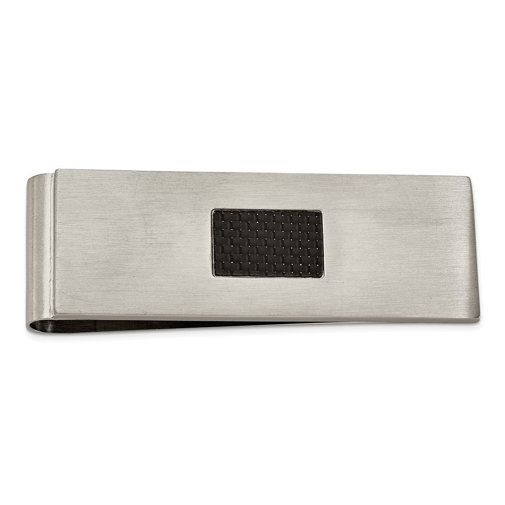 Edelstahl Chisel Gebürstet Schwarz Karbon Faser Einlage 4-piece Key Ring, Geldklammer, Manschette Glieder und Krawatten Stab Boxed Set