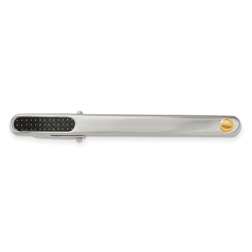 Edelstahl Chisel mit 18K Gold Akzente Poliert Schwarz Karbon Faser Einlage Krawatten Stab