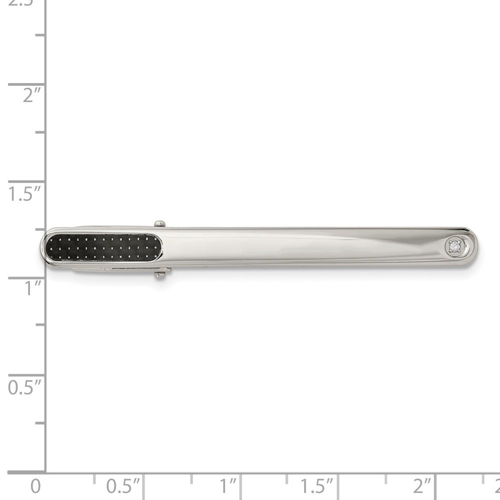 Edelstahl Chisel Poliert mit Schwarz Karbon Faser.03 Karat Diamant Krawatten Stab