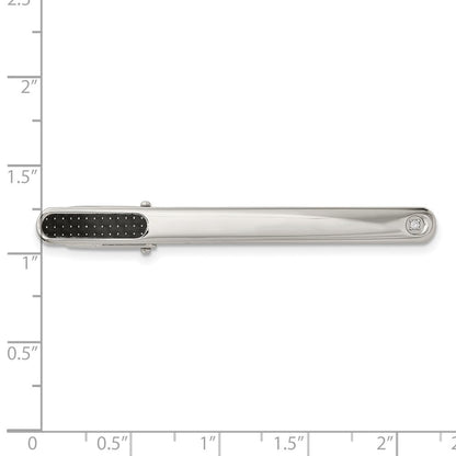 Edelstahl Chisel Poliert mit Schwarz Karbon Faser.03 Karat Diamant Krawatten Stab