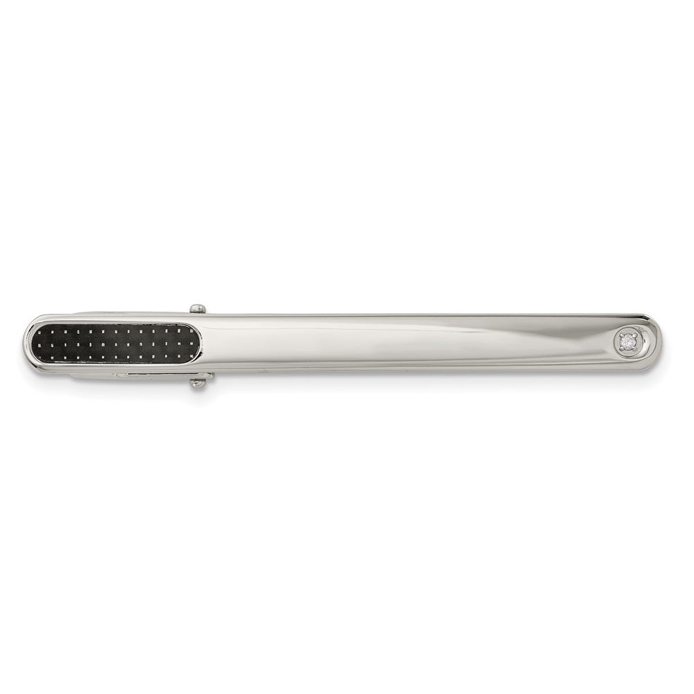 Edelstahl Chisel Poliert mit Schwarz Karbon Faser.03 Karat Diamant Krawatten Stab