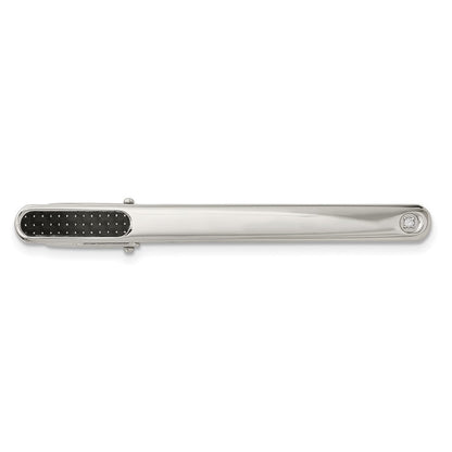 Edelstahl Chisel Poliert mit Schwarz Karbon Faser.03 Karat Diamant Krawatten Stab