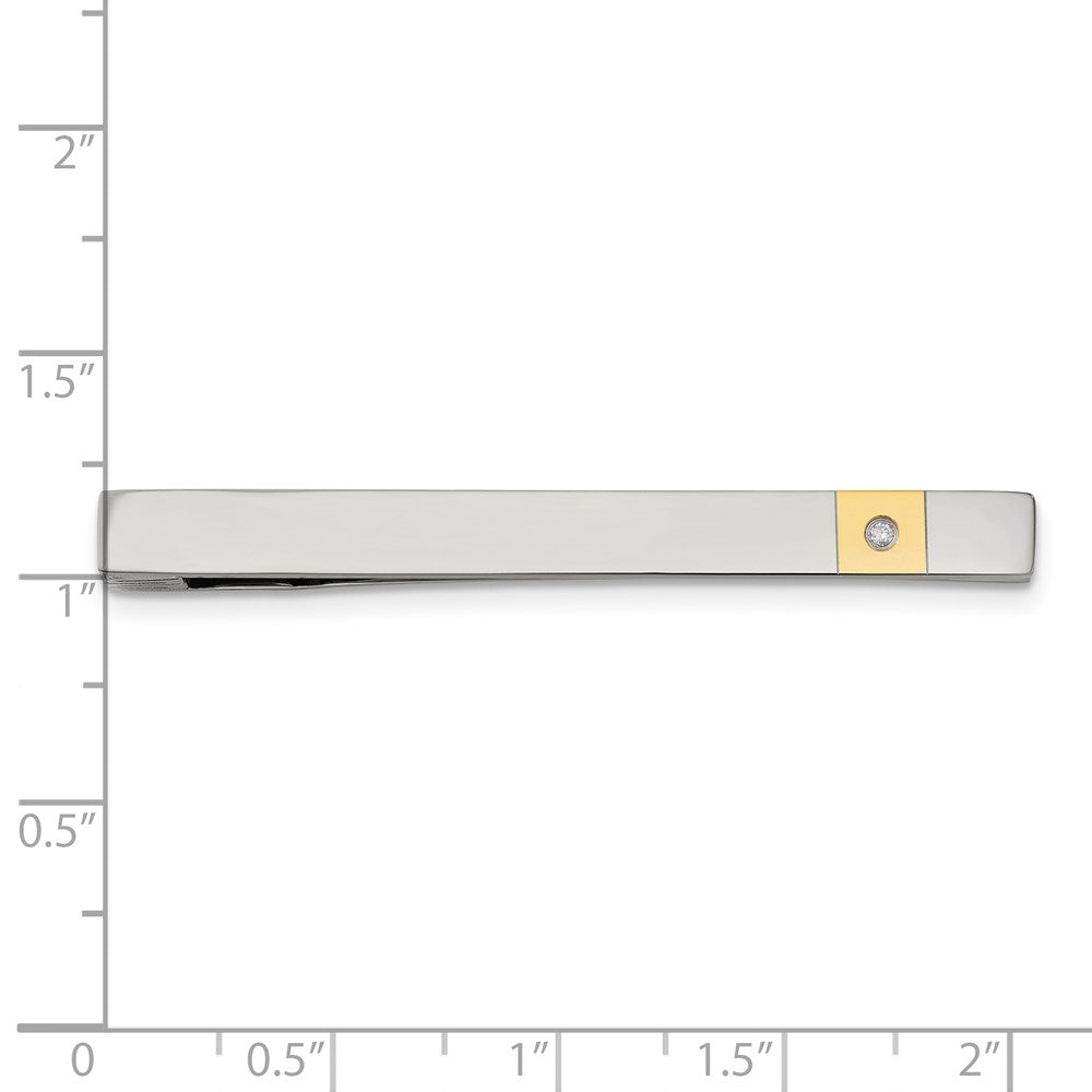 Edelstahl Chisel Poliert Gelb Ip-beschichtet.03 Karat Diamant Krawatten Stab