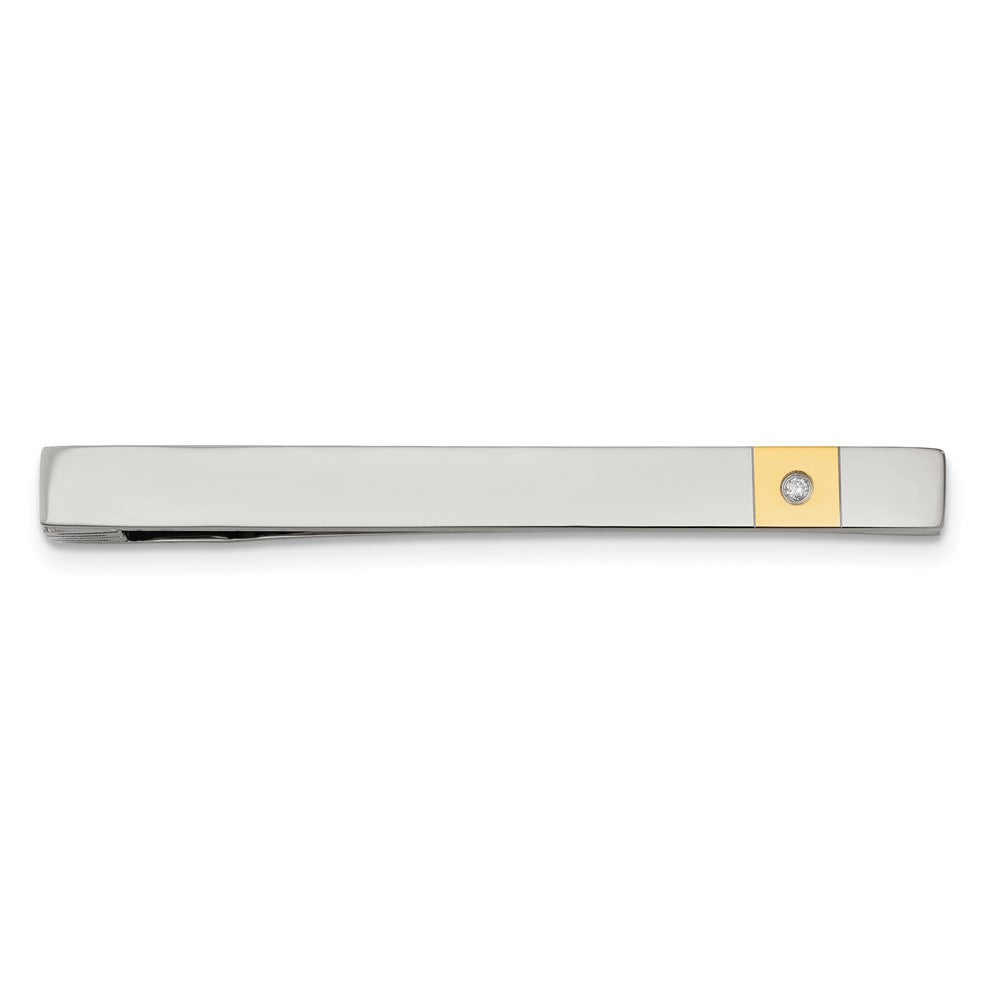 Edelstahl Chisel Poliert Gelb Ip-beschichtet.03 Karat Diamant Krawatten Stab