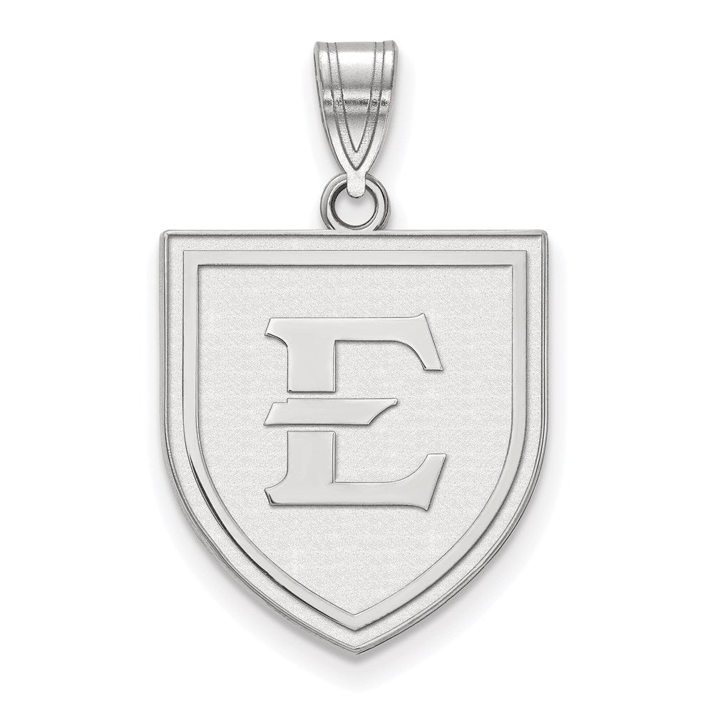 14K Weißgold Logoart Ost Tennessee State University Buchstabe E Shield Groß Anhänger