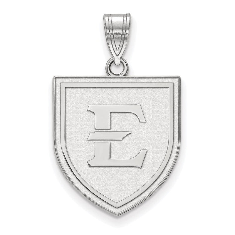 14K Weißgold Logoart Ost Tennessee State University Buchstabe E Shield Groß Anhänger