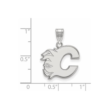 Sterlingsilber Rhodiniert Nhl Logoart Calgary Flames Buchstabe C Mittel Anhänger