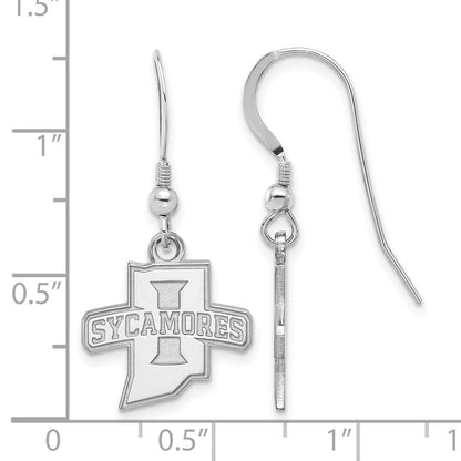 Sterlingsilber Rhodiniert Logoart Indiana State University Sycamores Klein Hängend Draht Ohrringe