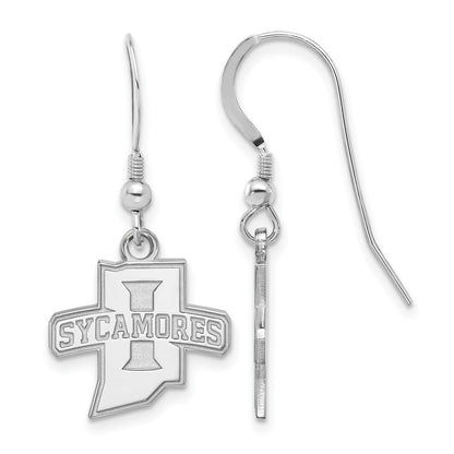 Sterlingsilber Rhodiniert Logoart Indiana State University Sycamores Klein Hängend Draht Ohrringe