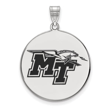 Sterlingsilber Rhodiniert Logoart Middle Tennessee State University M T Extra Groß Emailliert Plättchen Anhänger