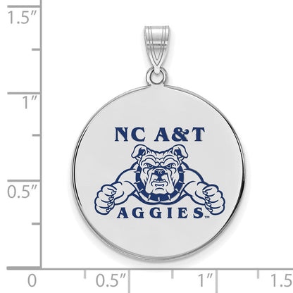 Sterlingsilber Rhodiniert Logoart North Carolina A und T Aggies Extra Groß Emailliert Plättchen Anhänger