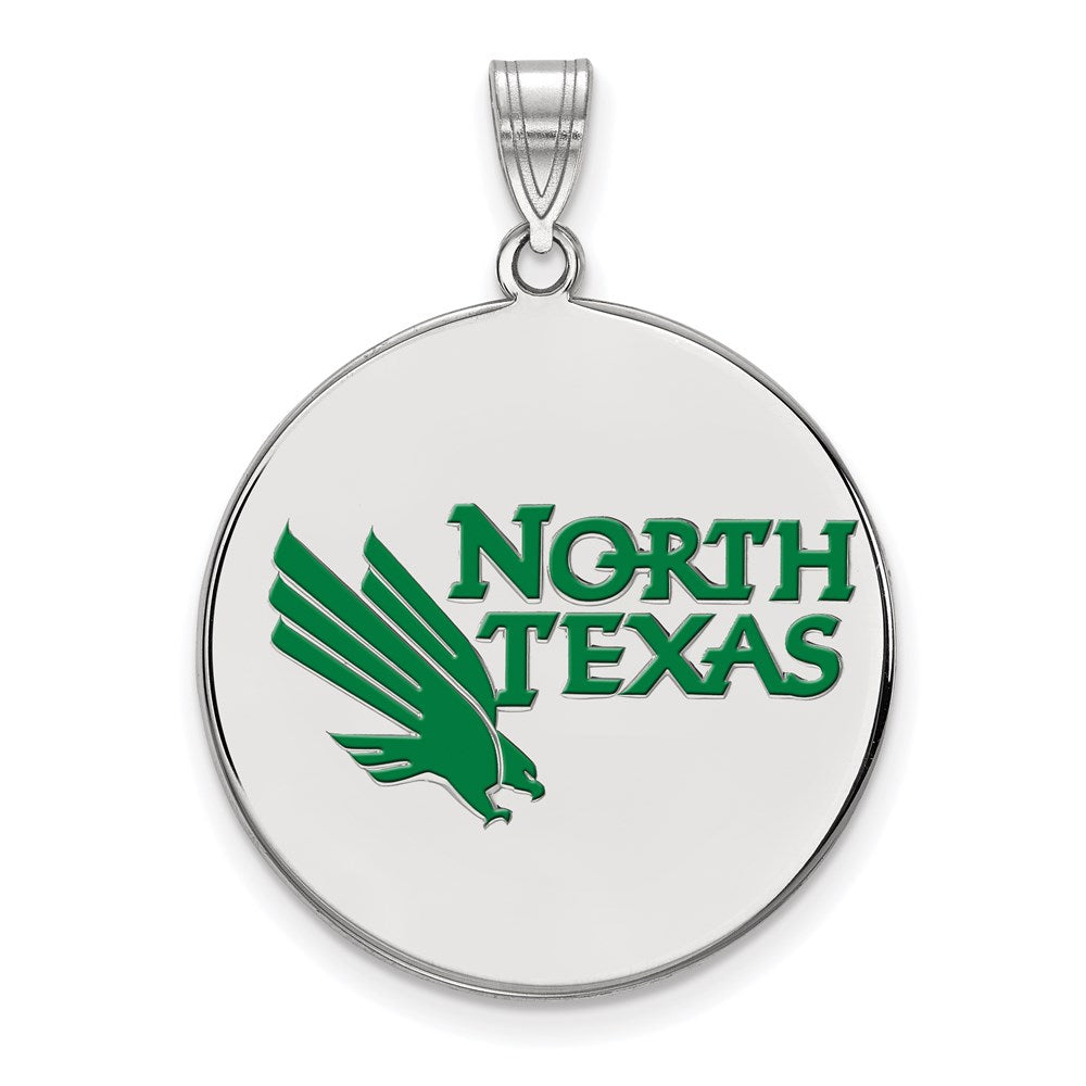 Sterlingsilber Rhodiniert Logoart University Of North Texas Extra Groß Emailliert Plättchen Anhänger