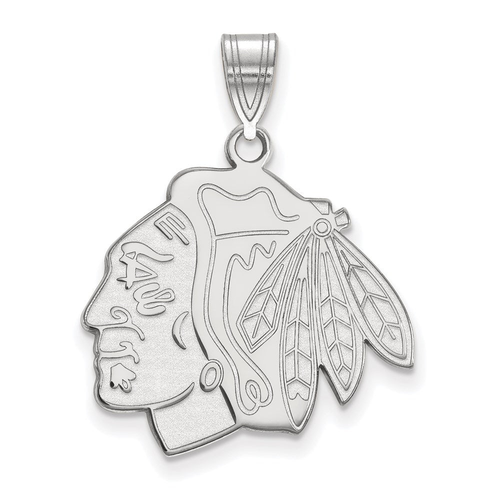 Sterlingsilber Rhodiniert Nhl Logoart Chicago Blackhawks Groß Anhänger