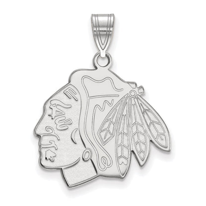 Sterlingsilber Rhodiniert Nhl Logoart Chicago Blackhawks Groß Anhänger