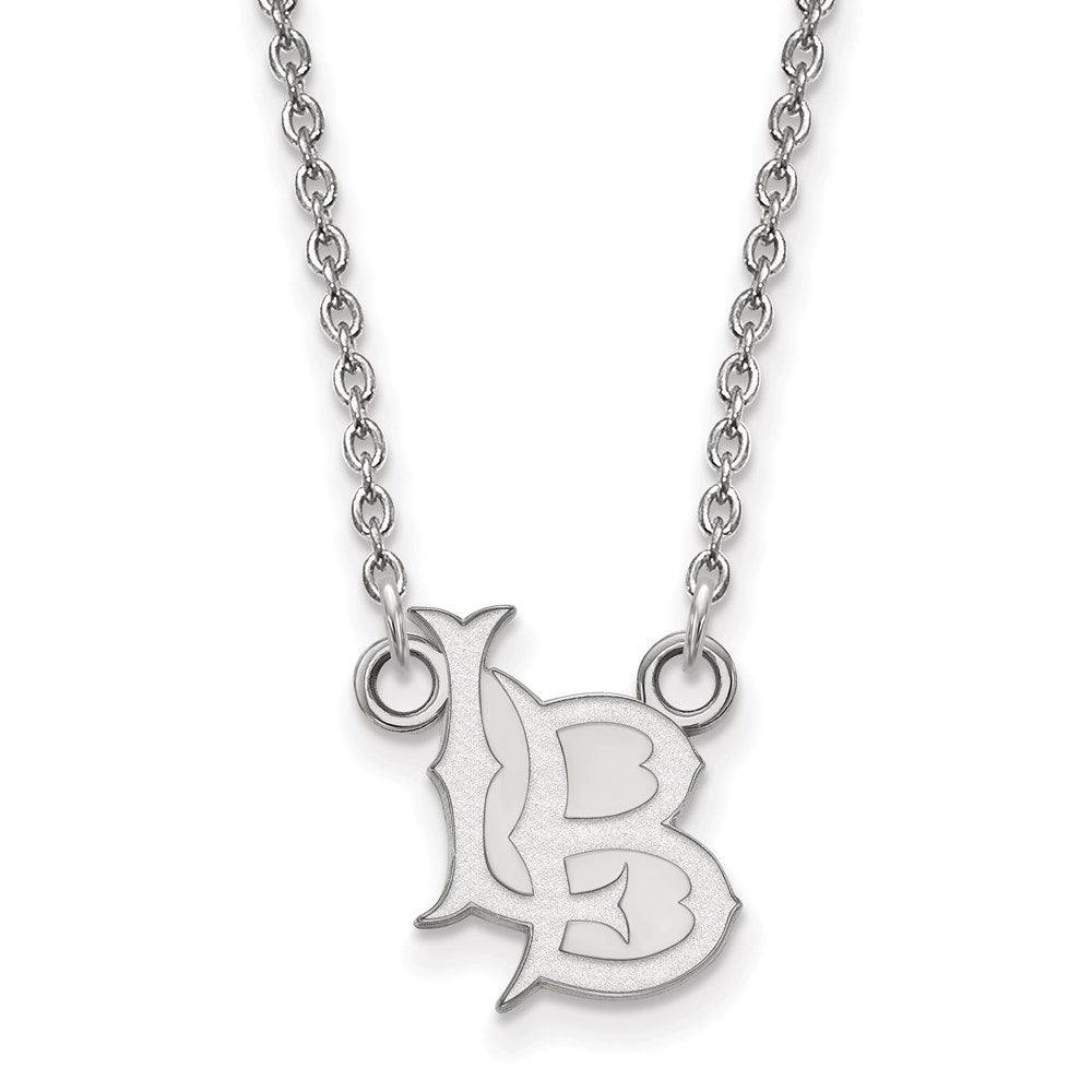 Sterlingsilber Rhodiniert Logoart California State University Lang Beach L B Klein Anhänger 18 Zoll Halskette