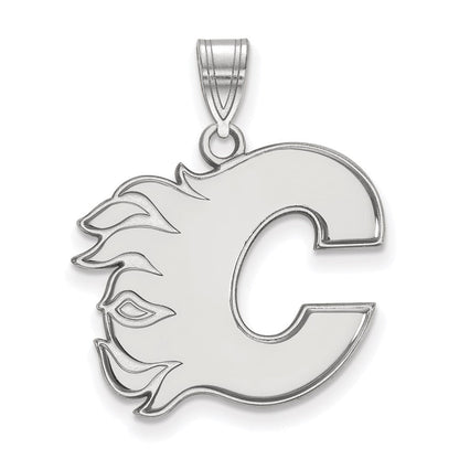 Sterlingsilber Rhodiniert Nhl Logoart Calgary Flames Buchstabe C Groß Anhänger