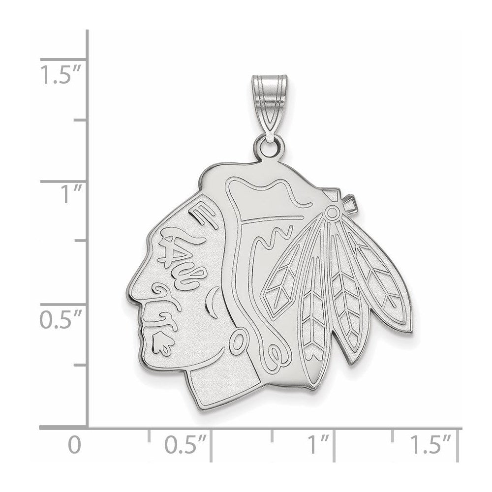 Sterlingsilber Rhodiniert Nhl Logoart Chicago Blackhawks Extra Groß Anhänger