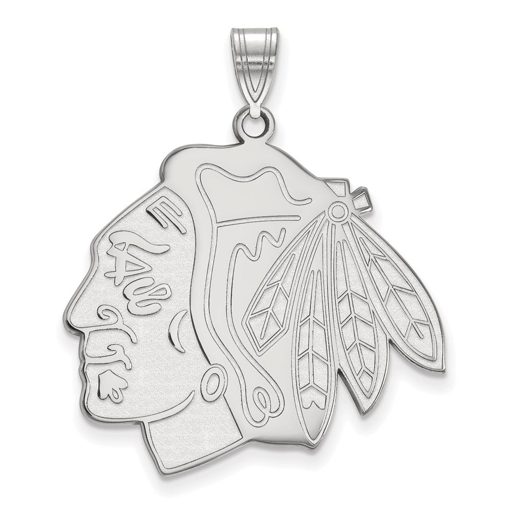 Sterlingsilber Rhodiniert Nhl Logoart Chicago Blackhawks Extra Groß Anhänger