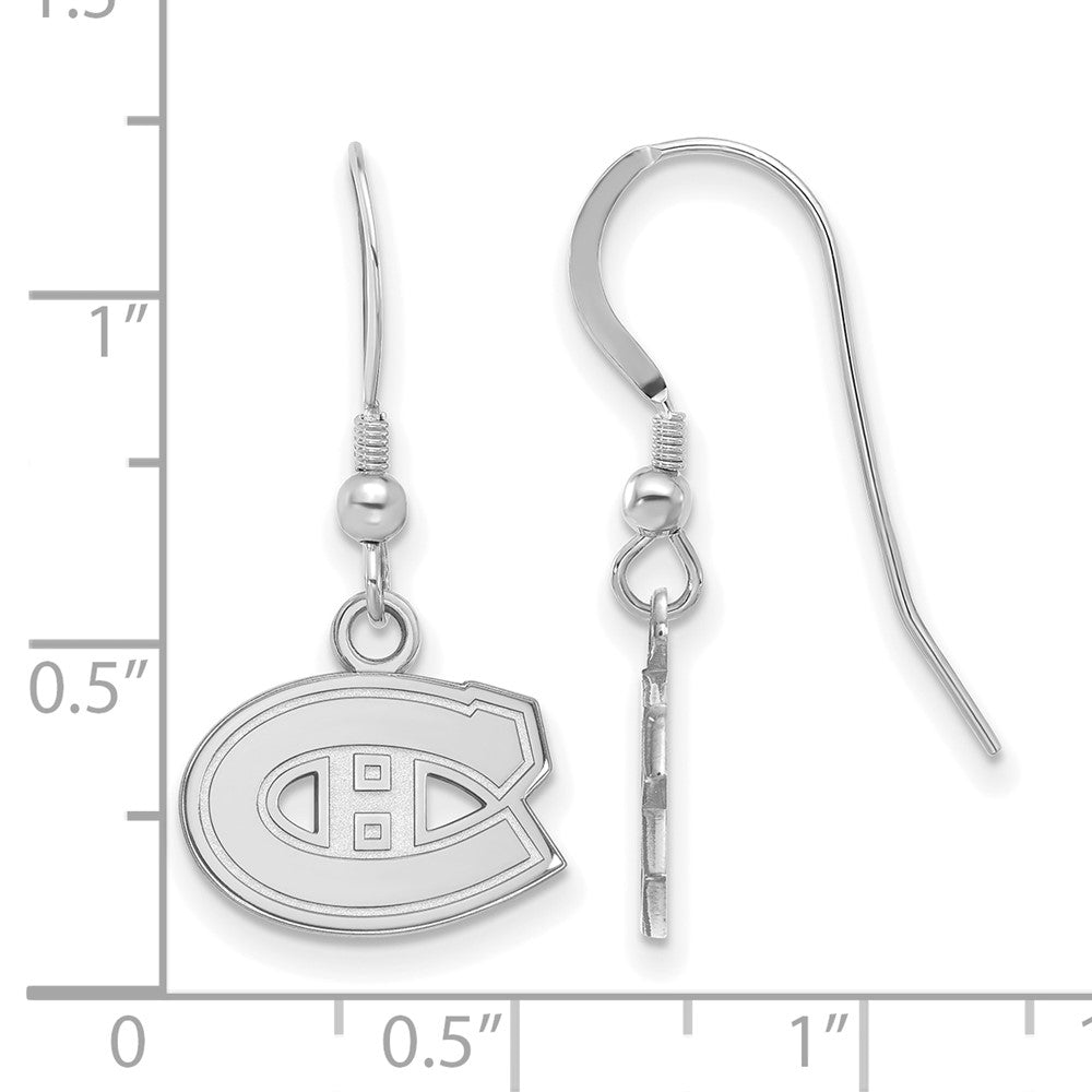 Sterlingsilber Rhodiniert Nhl Logoart Montreal Canadiens Extra Klein Hängend Draht Ohrringe