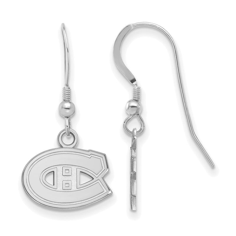 Sterlingsilber Rhodiniert Nhl Logoart Montreal Canadiens Extra Klein Hängend Draht Ohrringe