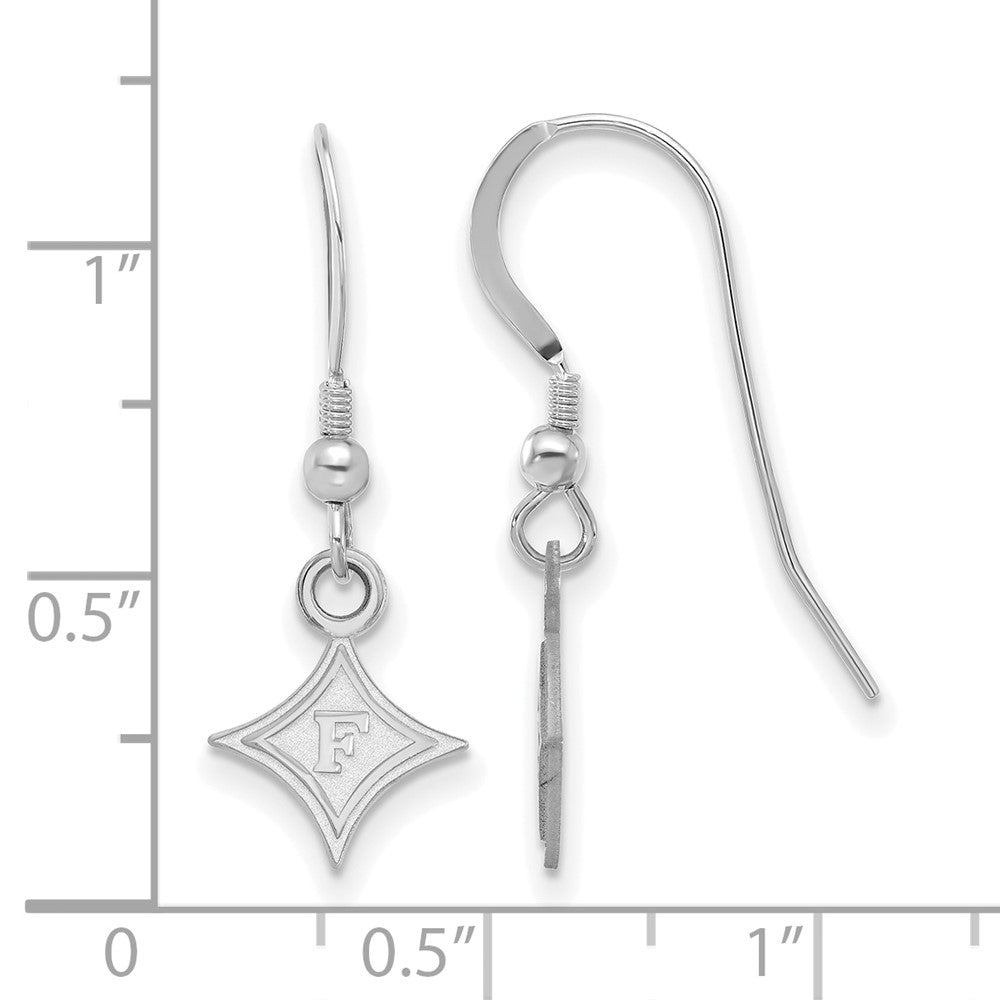 Sterlingsilber Rhodiniert Logoart Furman University Extra Klein Hängend Draht Ohrringe