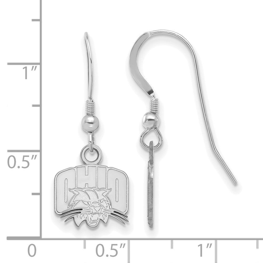 Sterlingsilber Rhodiniert Logoart Ohio University Extra Klein Hängend Draht Ohrringe