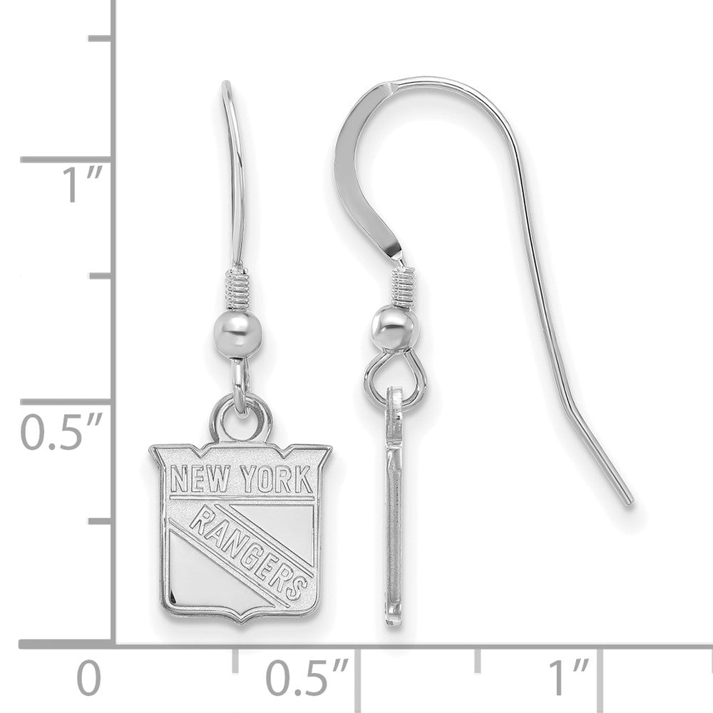 Sterlingsilber Rhodiniert Nhl Logoart New York Rangers Extra Klein Hängend Draht Ohrringe
