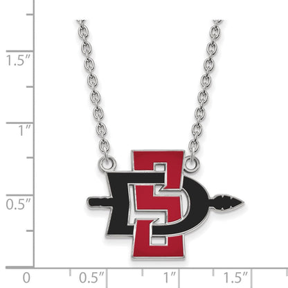 Sterlingsilber Rhodiniert Logoart San Diego State University Groß Emailliert Anhänger 18 Zoll Halskette