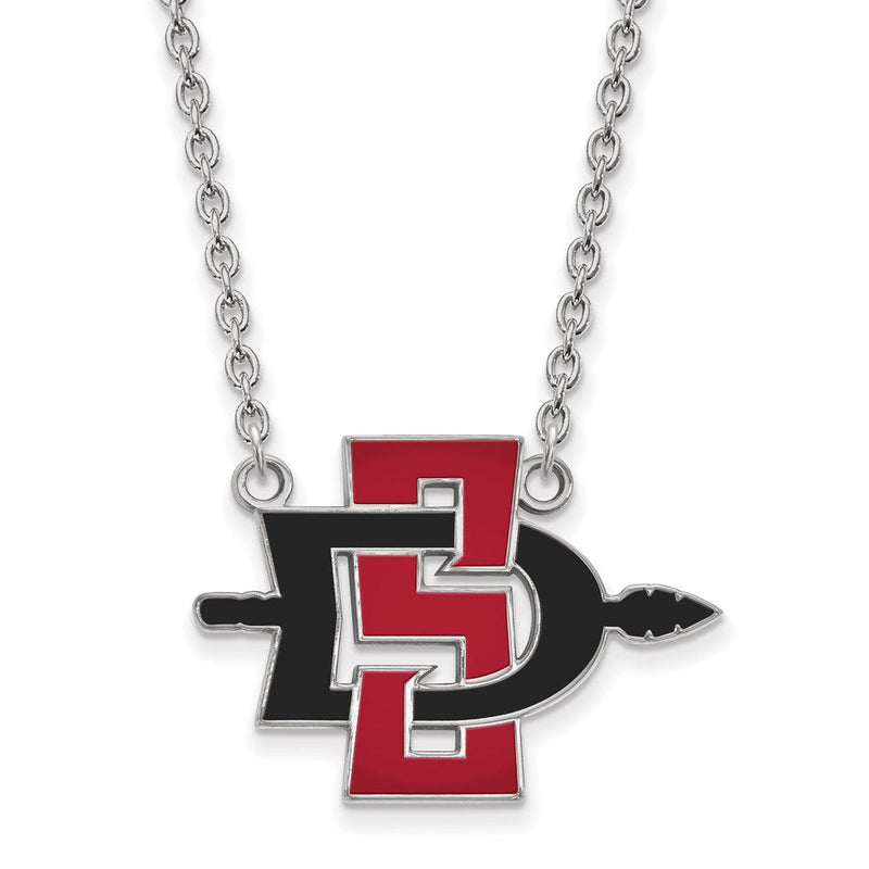 10K Weißgold Logoart San Diego State University Groß Emailliert Anhänger 18 Zoll Halskette