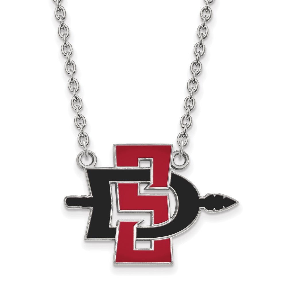 Sterlingsilber Rhodiniert Logoart San Diego State University Groß Emailliert Anhänger 18 Zoll Halskette