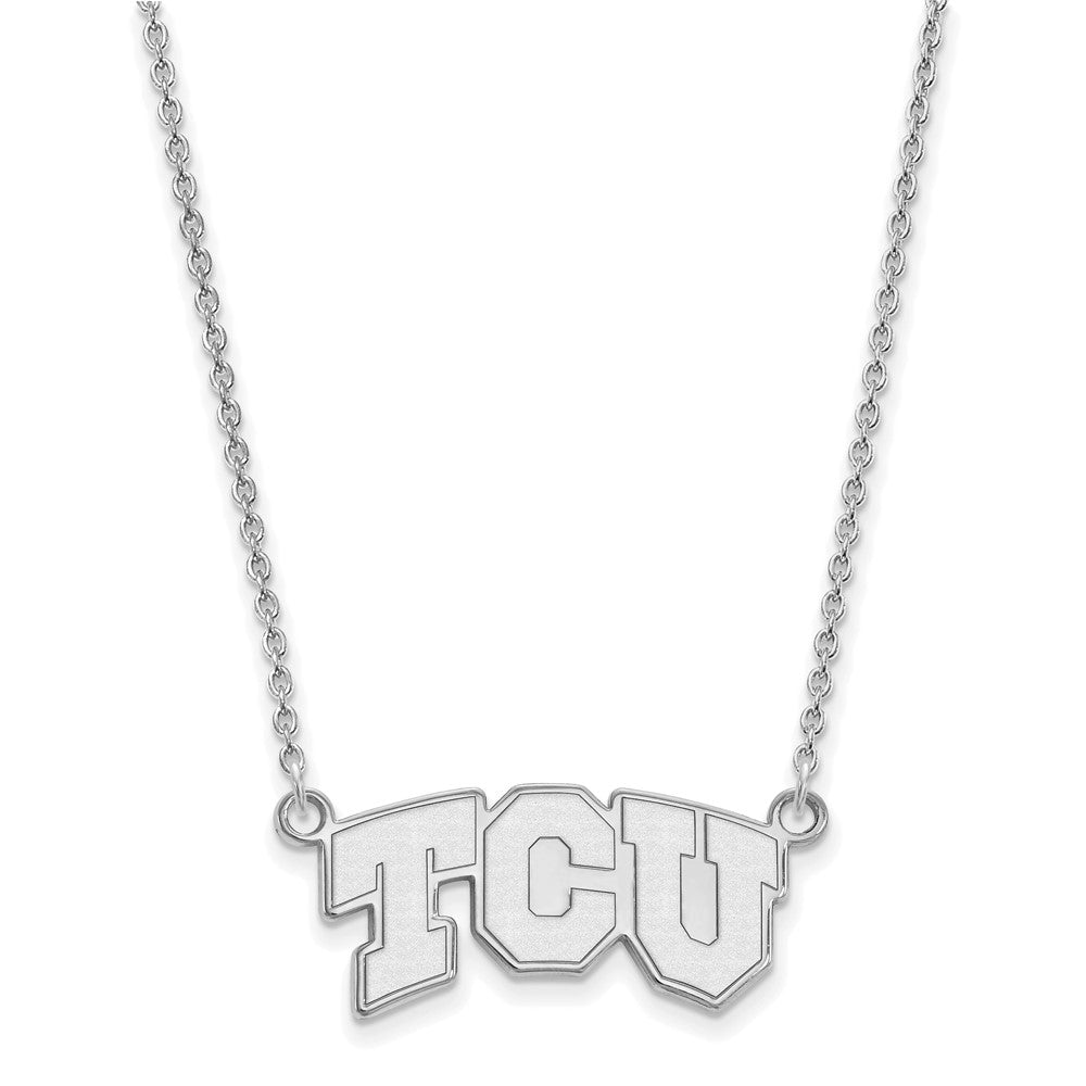 Sterlingsilber Rhodiniert Logoart Texas Christlich University T C U Klein Anhänger 18 Zoll Halskette