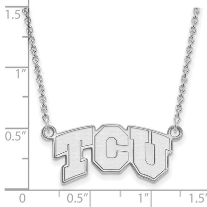 14K Weißgold Logoart Texas Christlich University T C U Klein Anhänger 18 Zoll Halskette