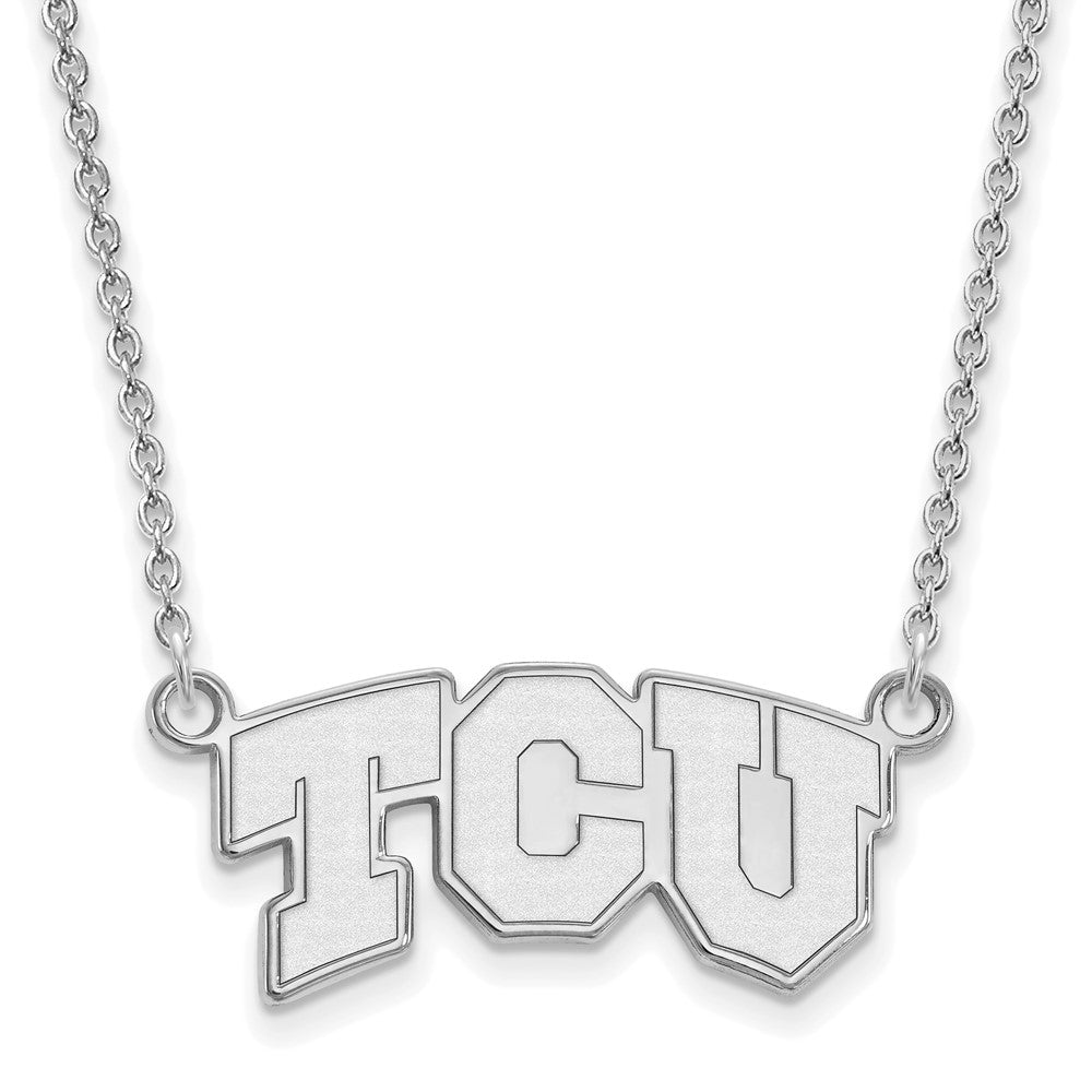 Sterlingsilber Rhodiniert Logoart Texas Christlich University T C U Klein Anhänger 18 Zoll Halskette