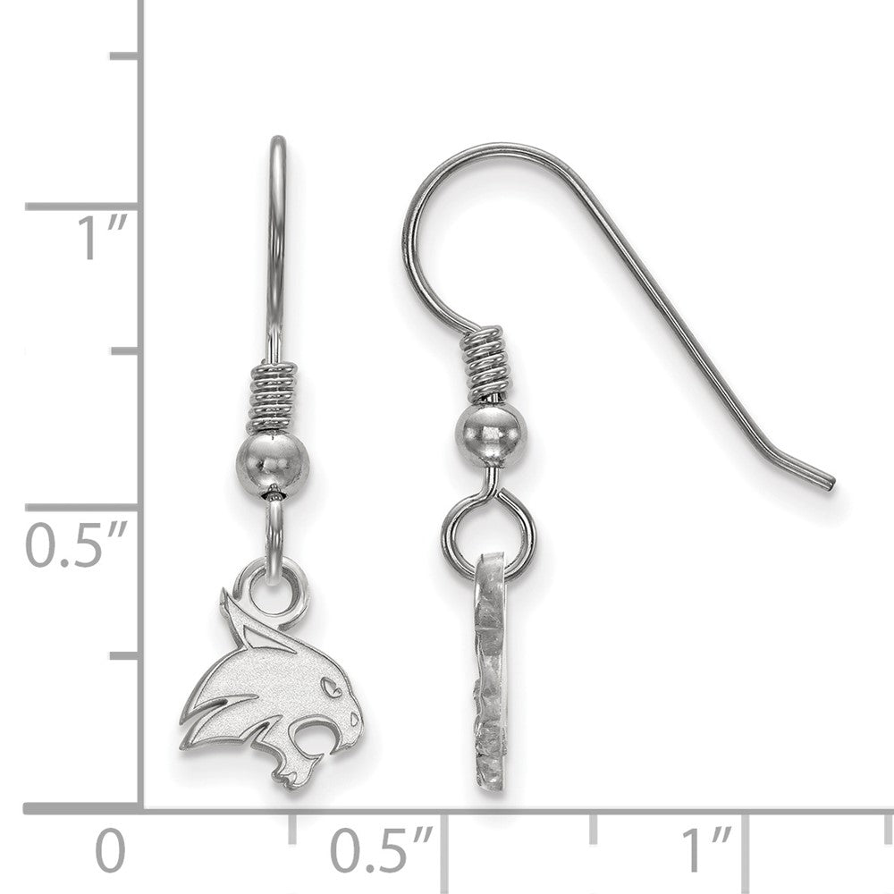 Sterlingsilber Rhodiniert Logoart Texas State University Bobcat Extra Klein Hängend Draht Ohrringe