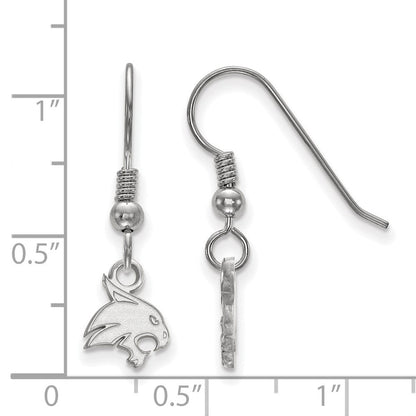 Sterlingsilber Rhodiniert Logoart Texas State University Bobcat Extra Klein Hängend Draht Ohrringe