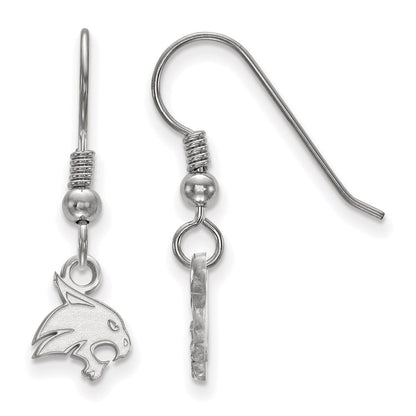 Sterlingsilber Rhodiniert Logoart Texas State University Bobcat Extra Klein Hängend Draht Ohrringe