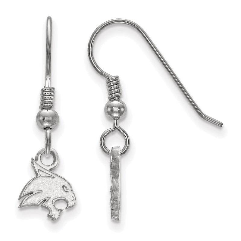 Sterlingsilber Rhodiniert Logoart Texas State University Bobcat Extra Klein Hängend Draht Ohrringe
