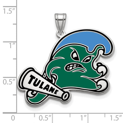 Sterlingsilber Rhodiniert Logoart Tulane University Extra Groß Emailliert Anhänger