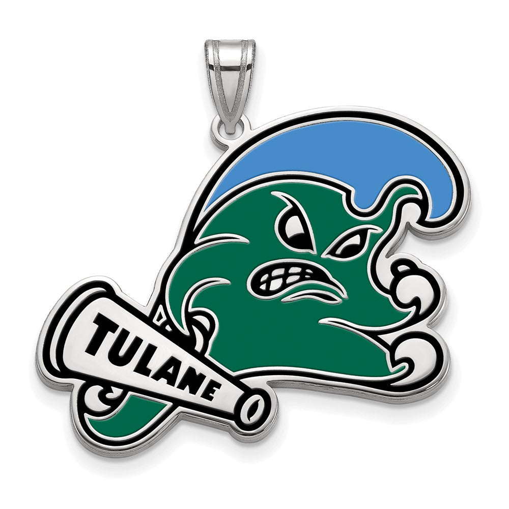 Sterlingsilber Rhodiniert Logoart Tulane University Extra Groß Emailliert Anhänger
