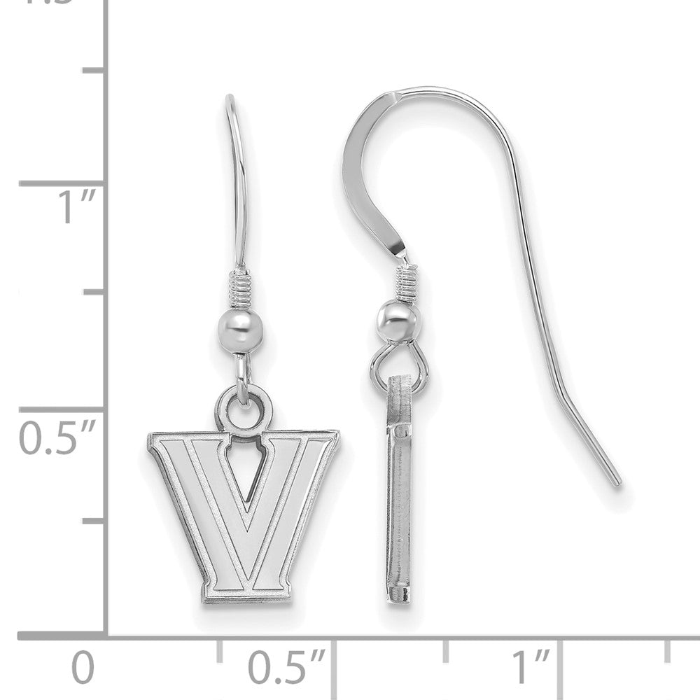 Sterlingsilber Rhodiniert Logoart Villanova University Buchstabe V Extra Klein Hängend Draht Ohrringe