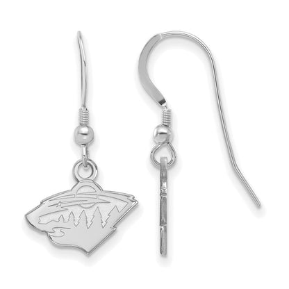 Sterlingsilber Rhodiniert Nhl Logoart Minnesota Wild Extra Klein Hängend Draht Ohrringe