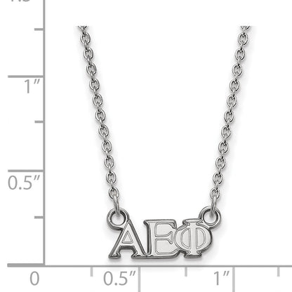Sterlingsilber Rhodiniert Logoart Alpha Epsilon Phi Sorority Greek Buchstaben Extra Klein Anhänger 18 Zoll Halskette