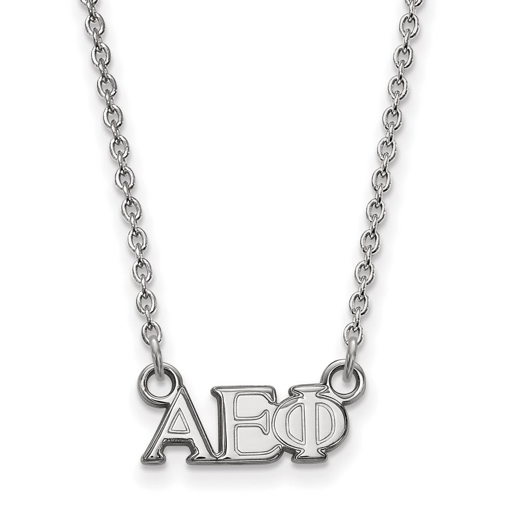 Sterlingsilber Rhodiniert Logoart Alpha Epsilon Phi Sorority Greek Buchstaben Extra Klein Anhänger 18 Zoll Halskette