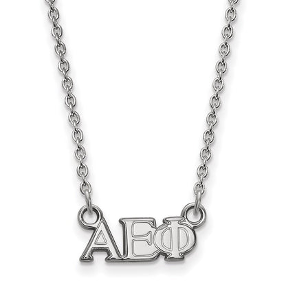 Sterlingsilber Rhodiniert Logoart Alpha Epsilon Phi Sorority Greek Buchstaben Extra Klein Anhänger 18 Zoll Halskette