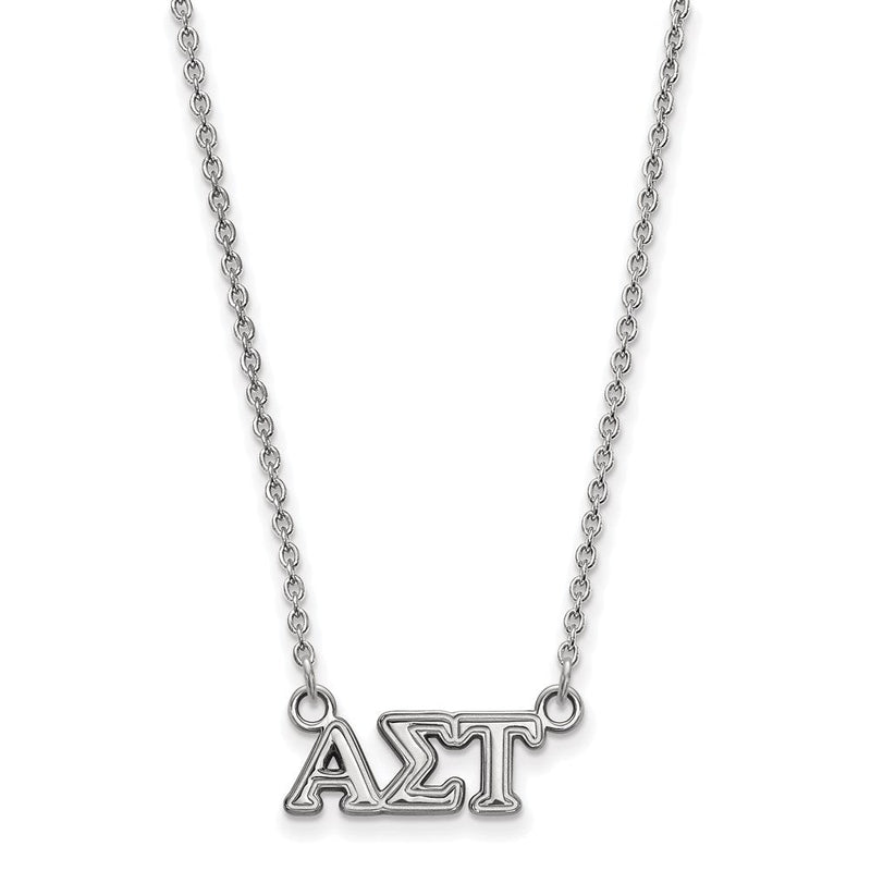 Sterlingsilber Rhodiniert Logoart Alpha Sigma Tau Sorority Greek Buchstaben Extra Klein Anhänger 18 Zoll Halskette